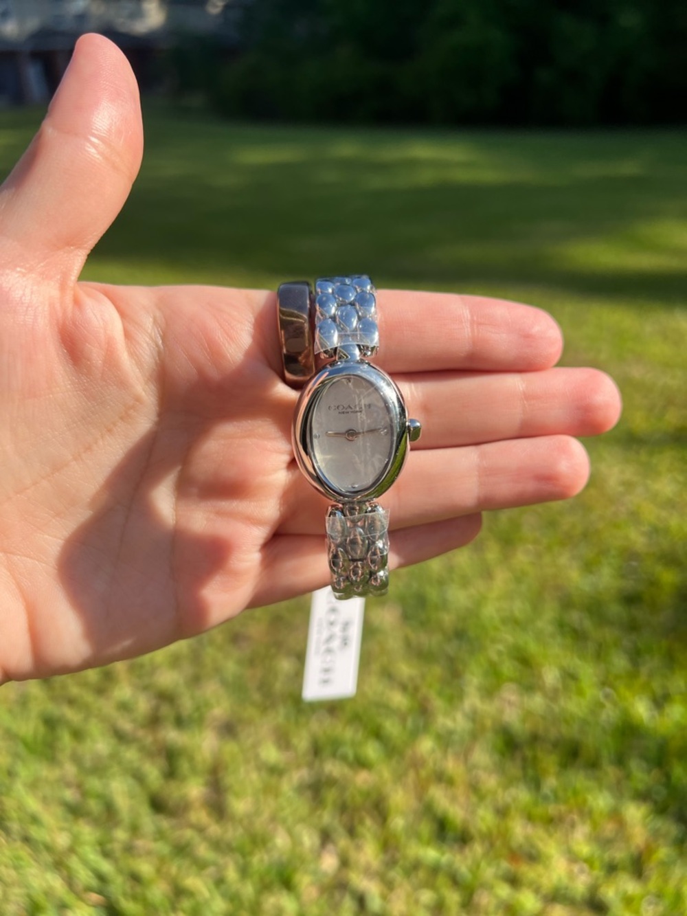 Coach Silver-Tone Oval Women's Bracelet Watch with White Dial - Picture 2 of 5